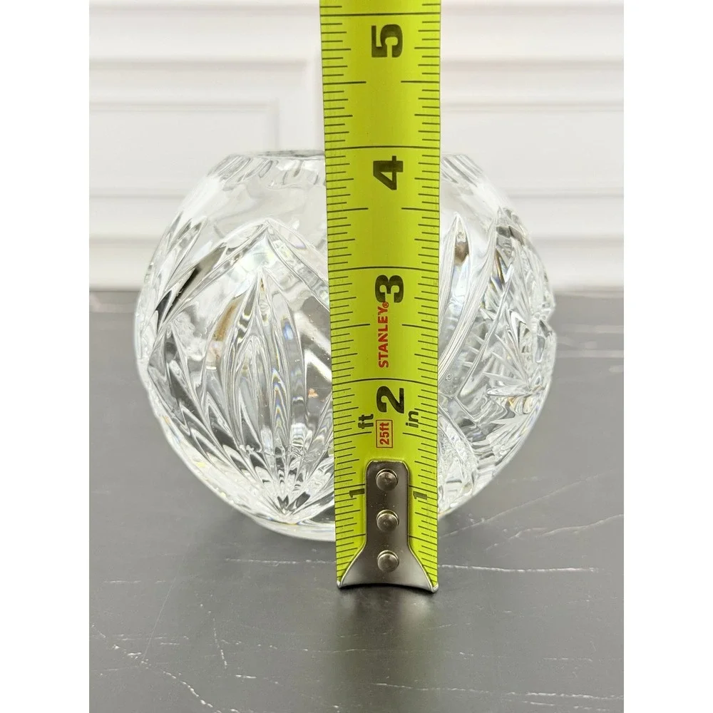 Vintage Bohemian Cut Pinwheel Pattern Cut Crystal Sphere Vase 4